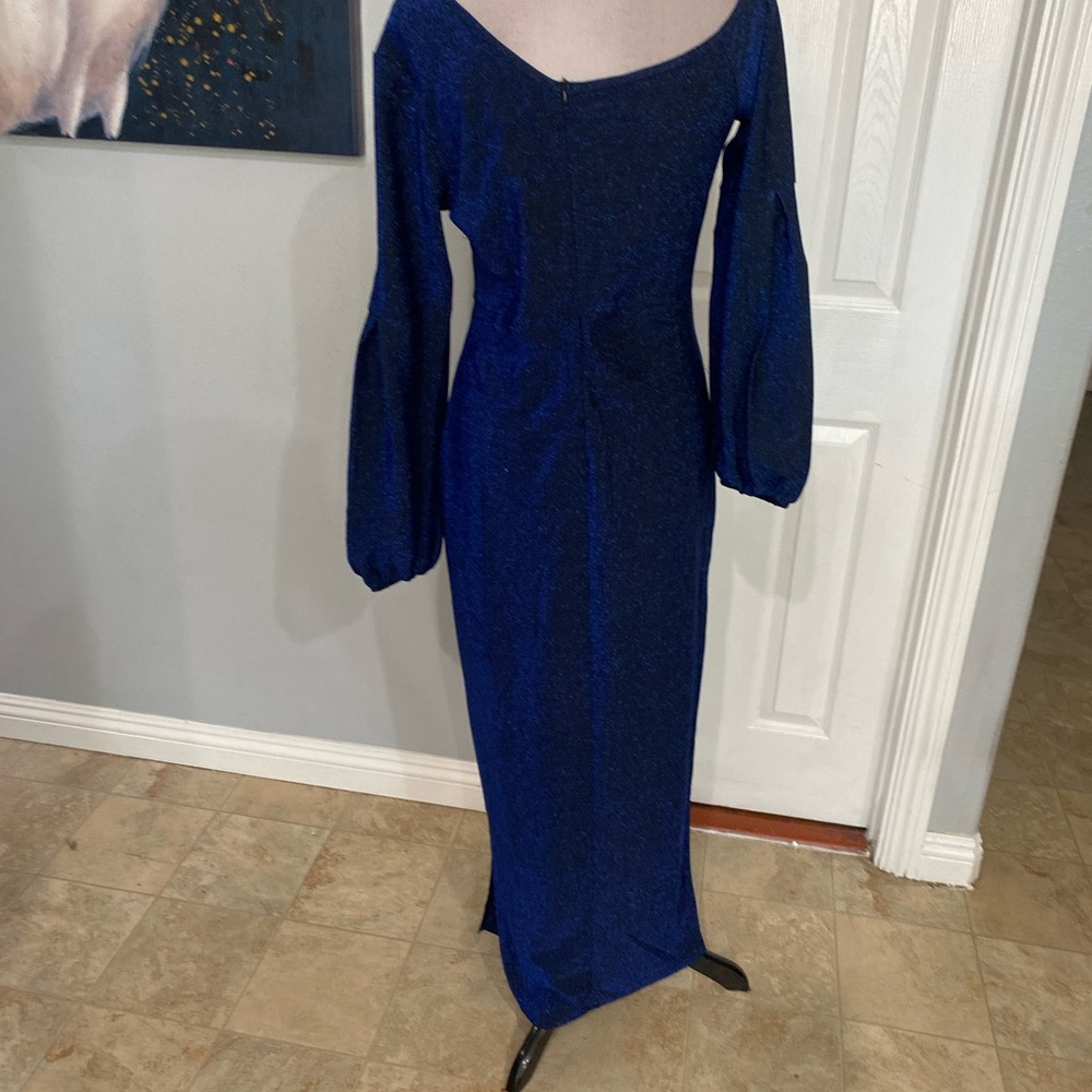 Women Large Dark blue, floor-length evening gown, balloon Sleeve - Picture 8 of 9